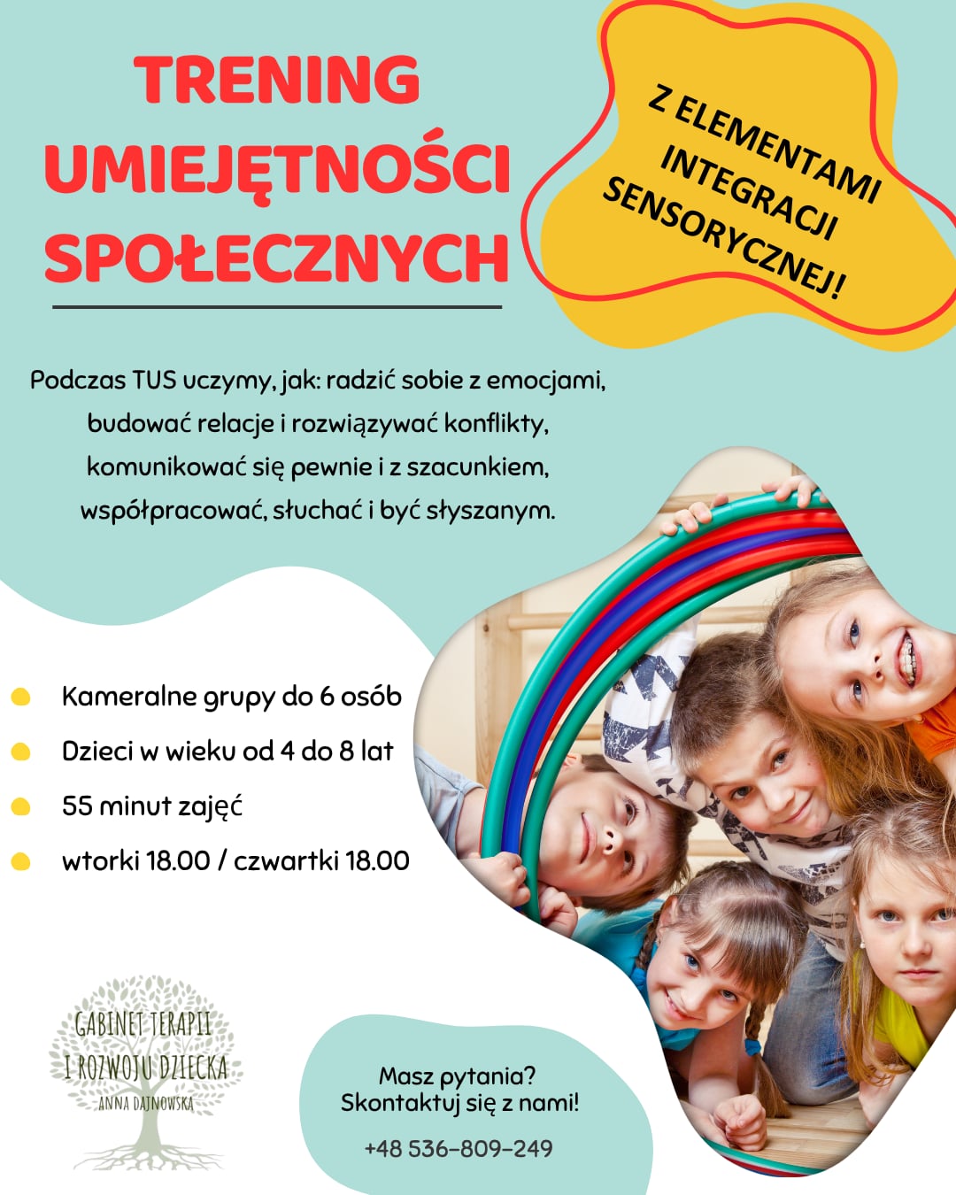 Trening Umiejętności Społecznych z elementami integracji sensorycznej – zajęcia dla dzieci 4–8 lat w Krakowie