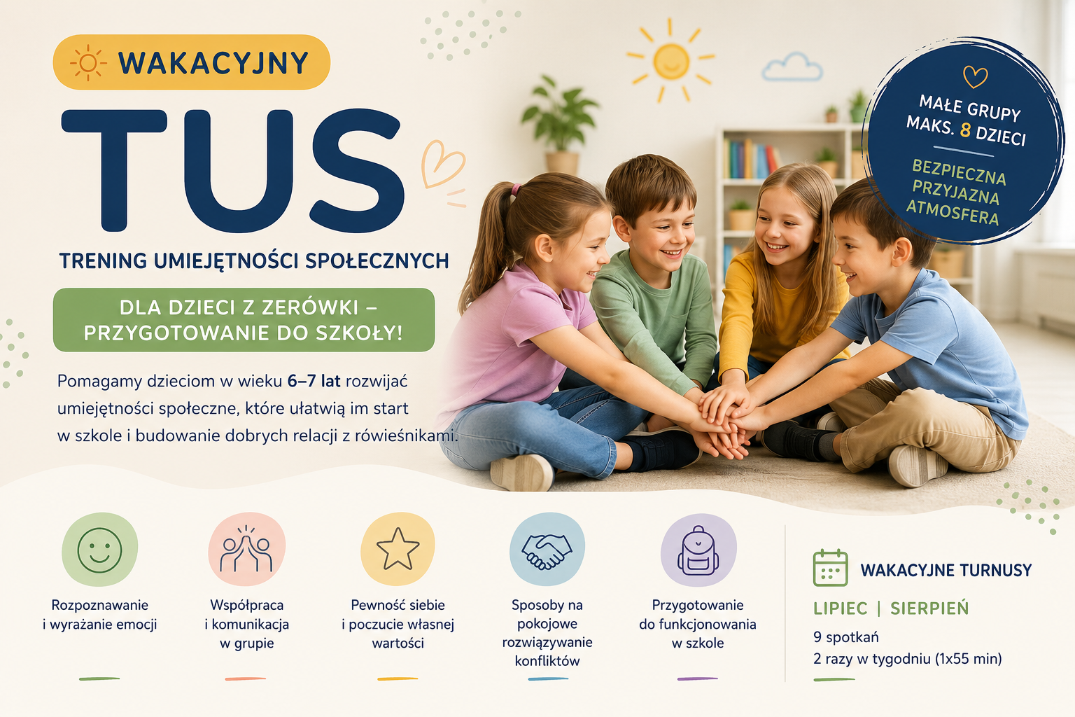 Wakacyjny TUS Kraków – warsztaty dla dzieci 6–7 lat przygotowujące do pierwszej klasy